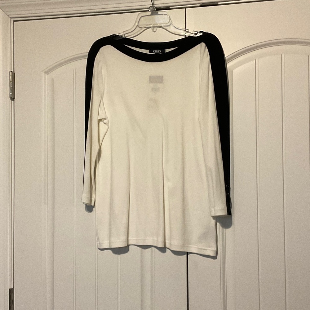Chaps Black and White Long Sleeve Top